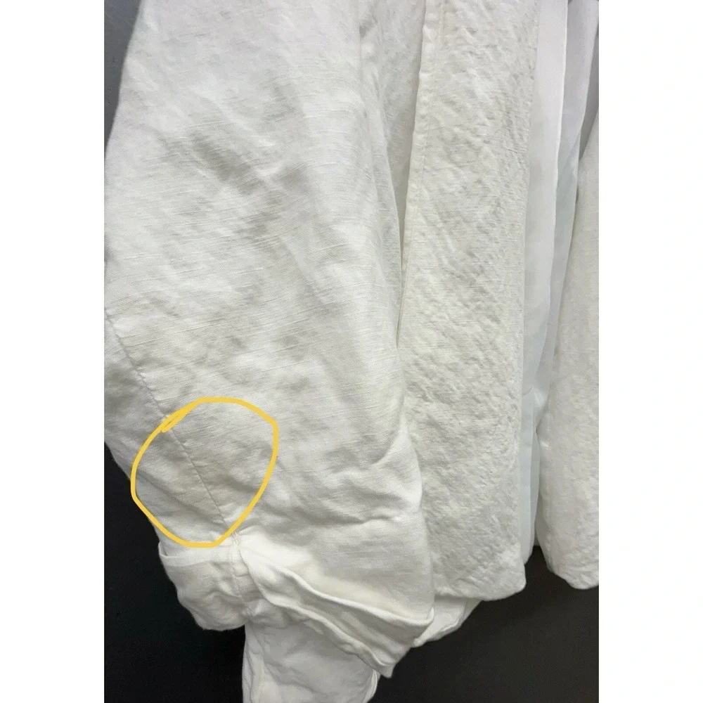 Jones Studio Jacket 16 White Linen Blend Cropped 3/4 Sleeve Open Coastal‎ Preppy